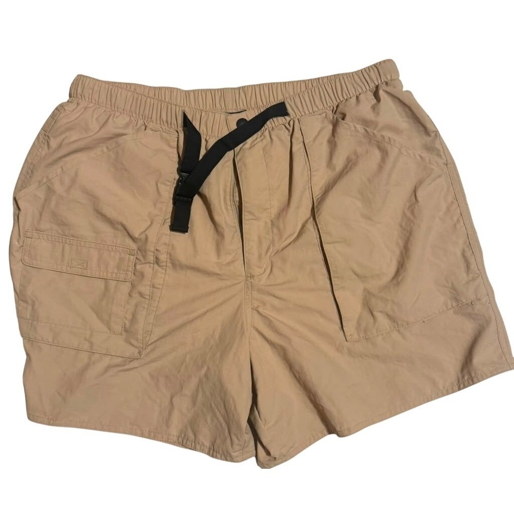 Lands End Womens Tan Nylon Hiking Cargo Shorts Elastic Waist Belted Khaki